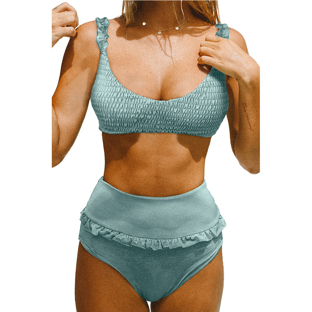 Lotus leaf swing knitted thread split swimwear