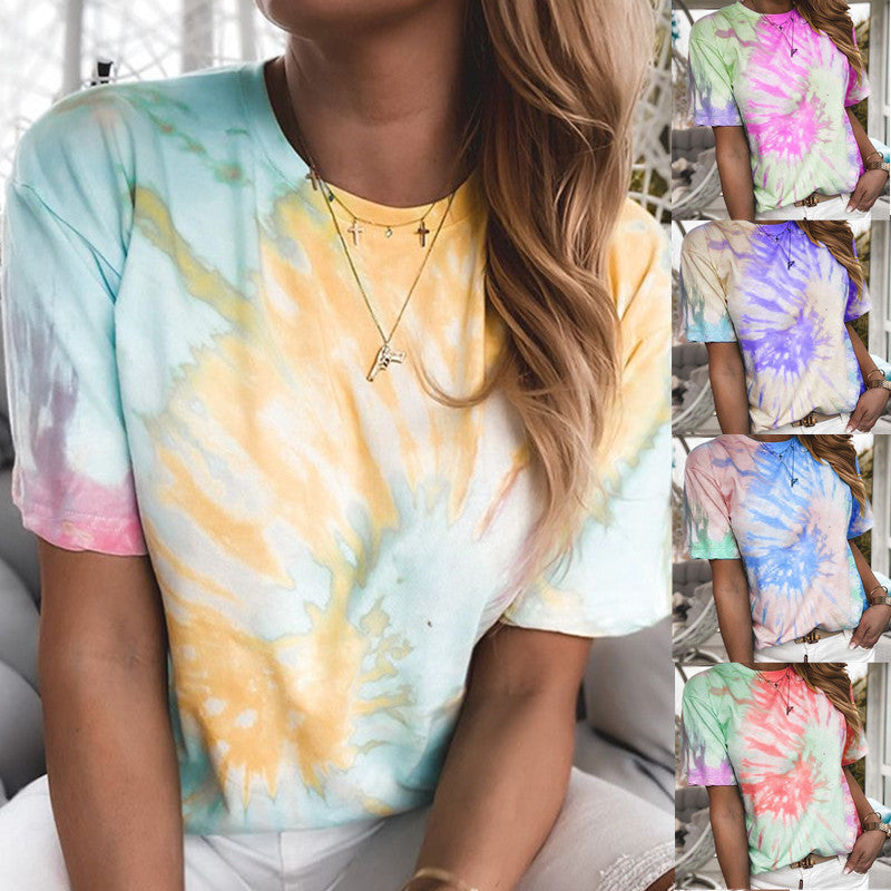 Dye gradient printed loose T-shirt