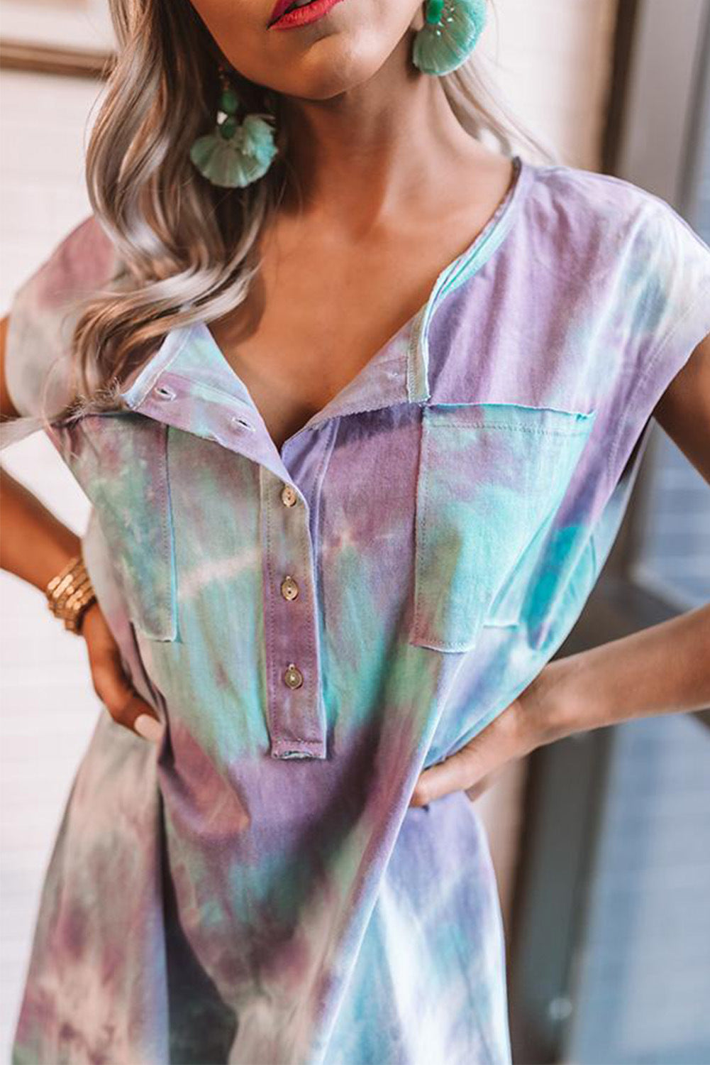 Tie-dye print split dress