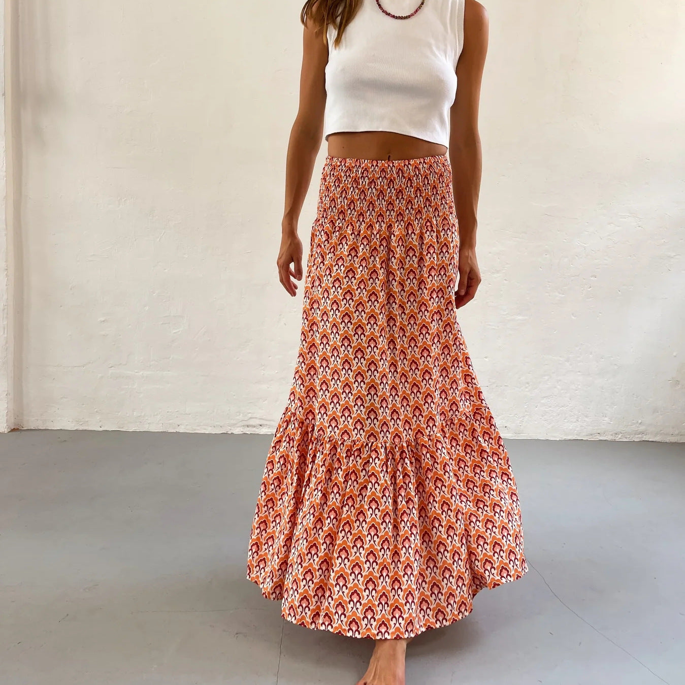 Summer Plant Flower New Pleated Skirt Female