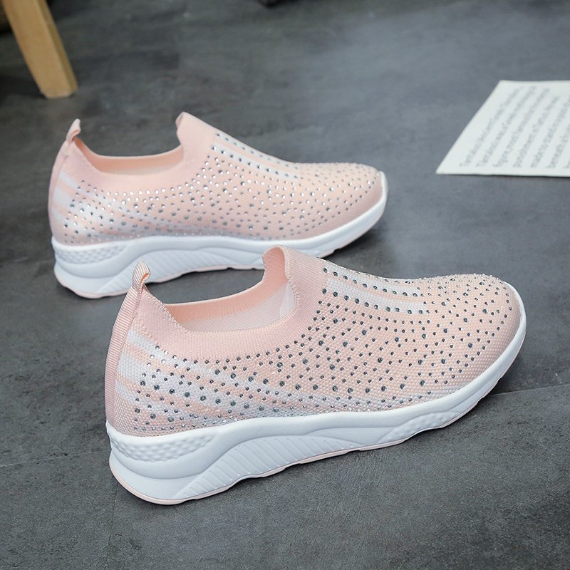 Rhinestone Elastic Foot Knit Casual Shoes Women