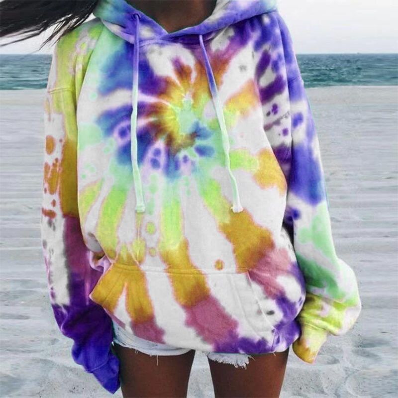 Printed tie-dye long-sleeved hooded sweatshirt