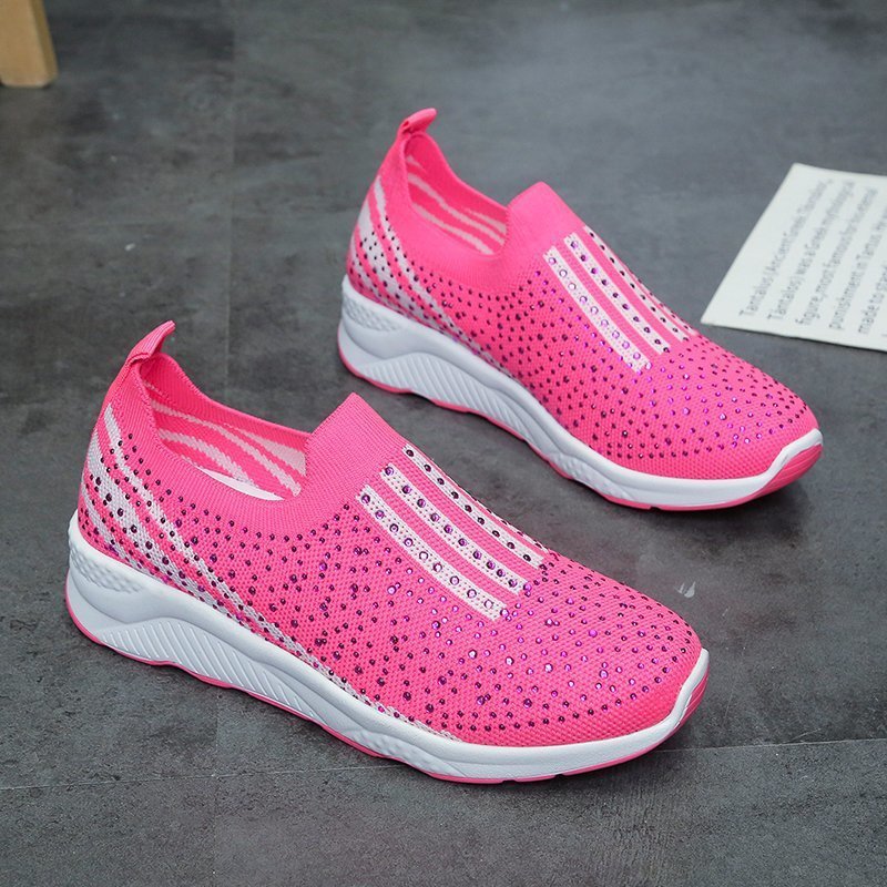 Rhinestone Elastic Foot Knit Casual Shoes Women