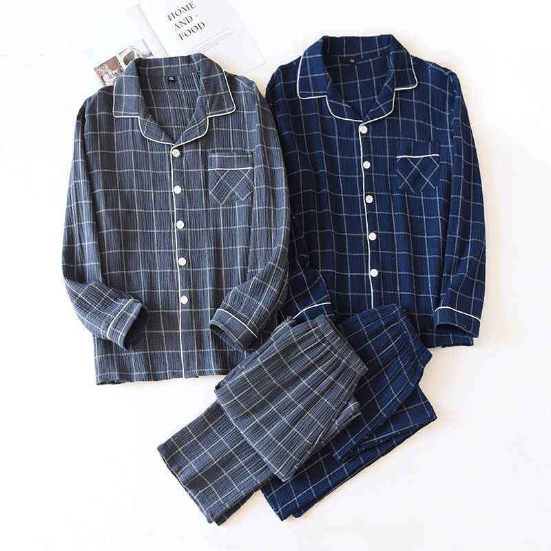 Plaid Long-Sleeved Trousers Cotton Two-Color Pajama Set