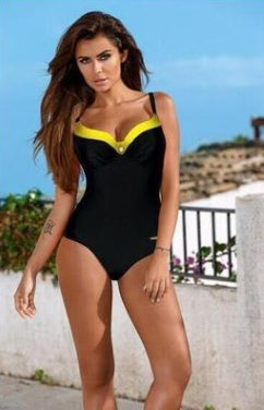 new one-piece swimsuit solid color steel support gathered slim one-piece swimsuit