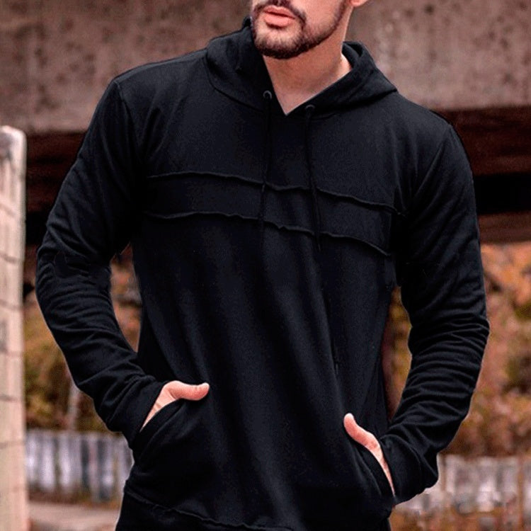 Spliced Corded Long Sleeve Hoodie Men