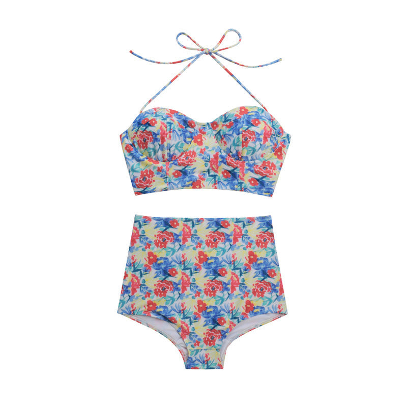 Retro floral split swimsuit