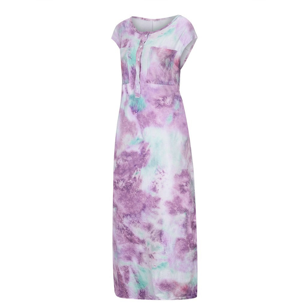 Tie-dye print split dress