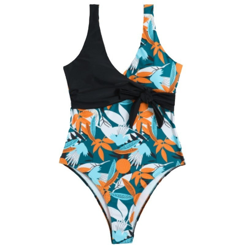 Women's High Waist Polyester Printed One-piece Bikini