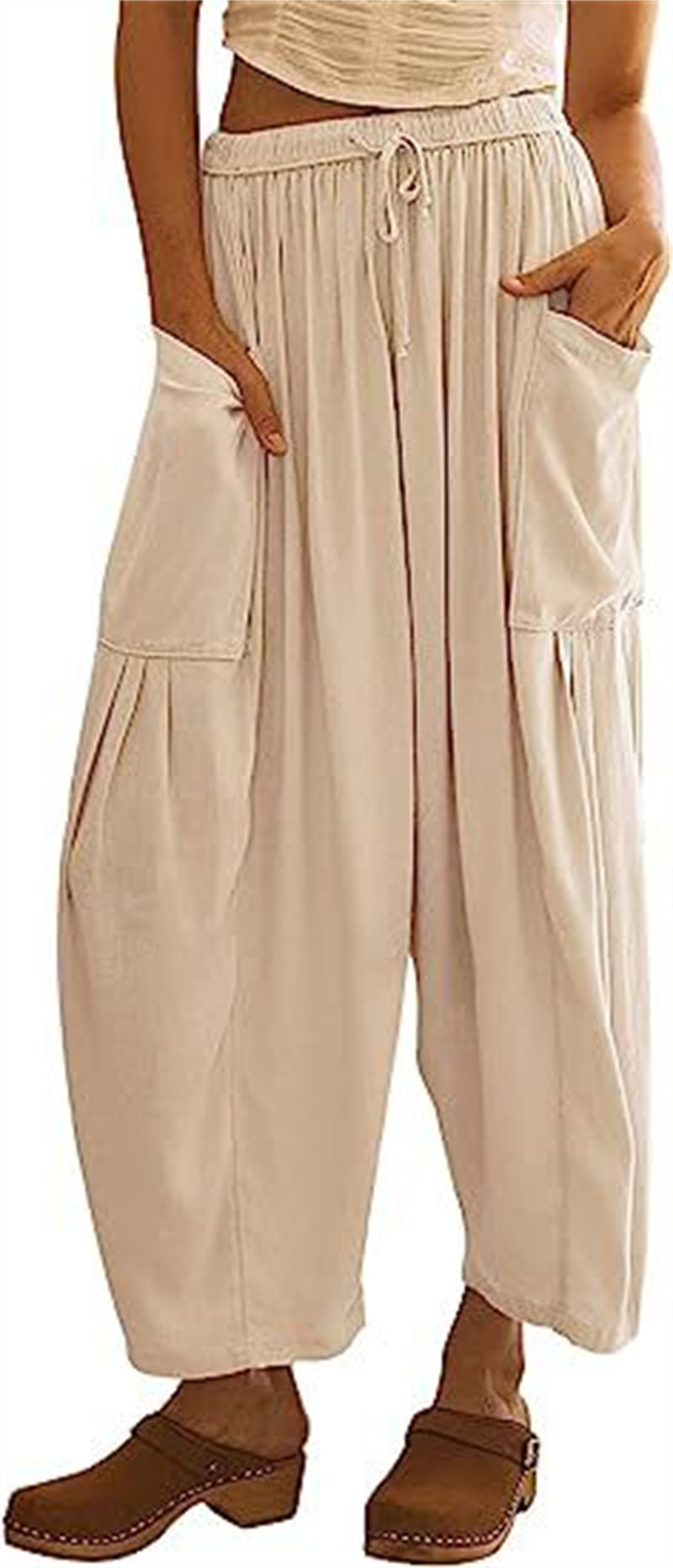 Fashion Wide Leg Pants Summer Loose Elastic High Waist Pleated Trousers Solid Color Womens Clothing