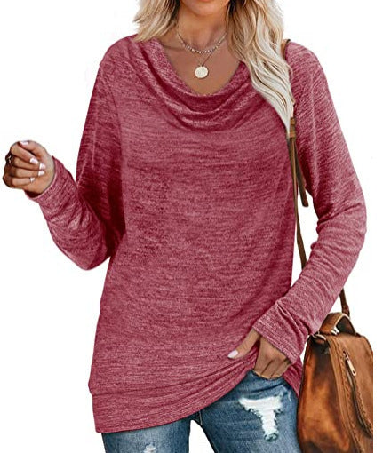 Long Sleeve Pile Collar Loose Mid Length Knit Sweater top