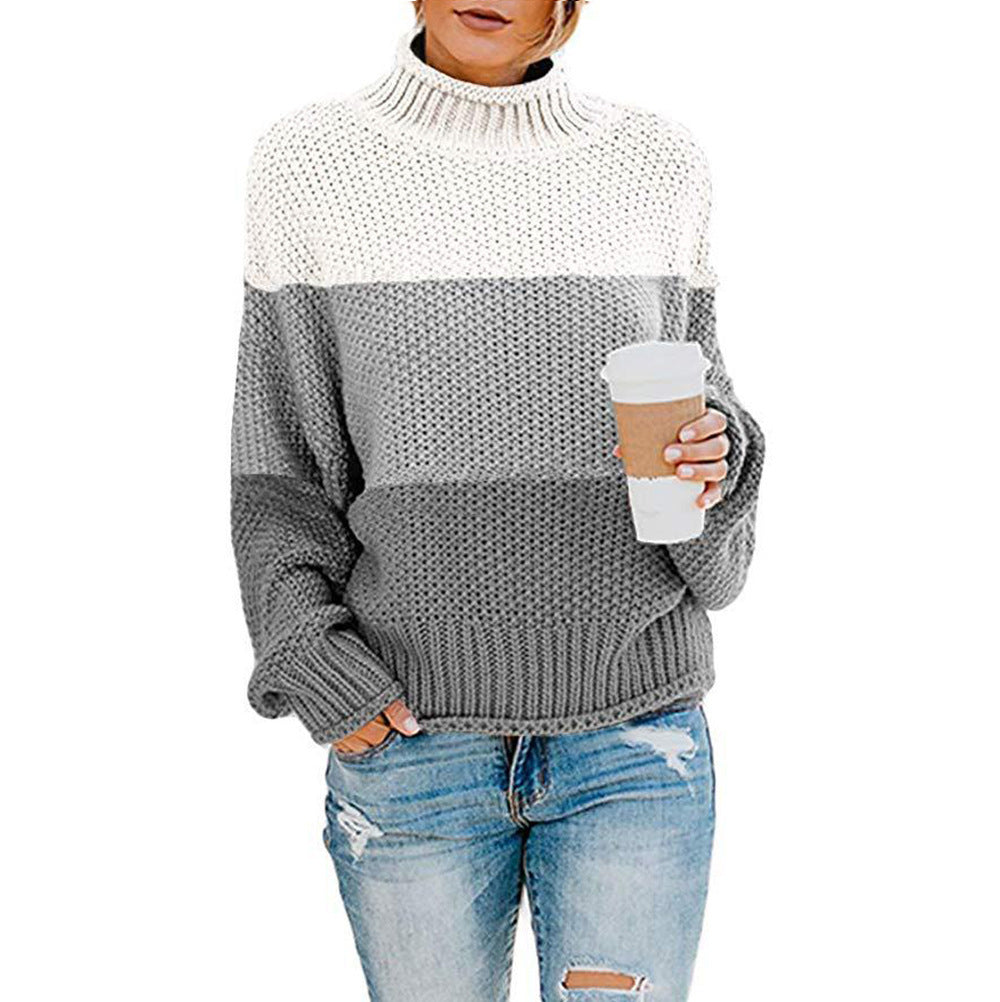 Thick Line Colorblock Turtleneck Pullover Sweater