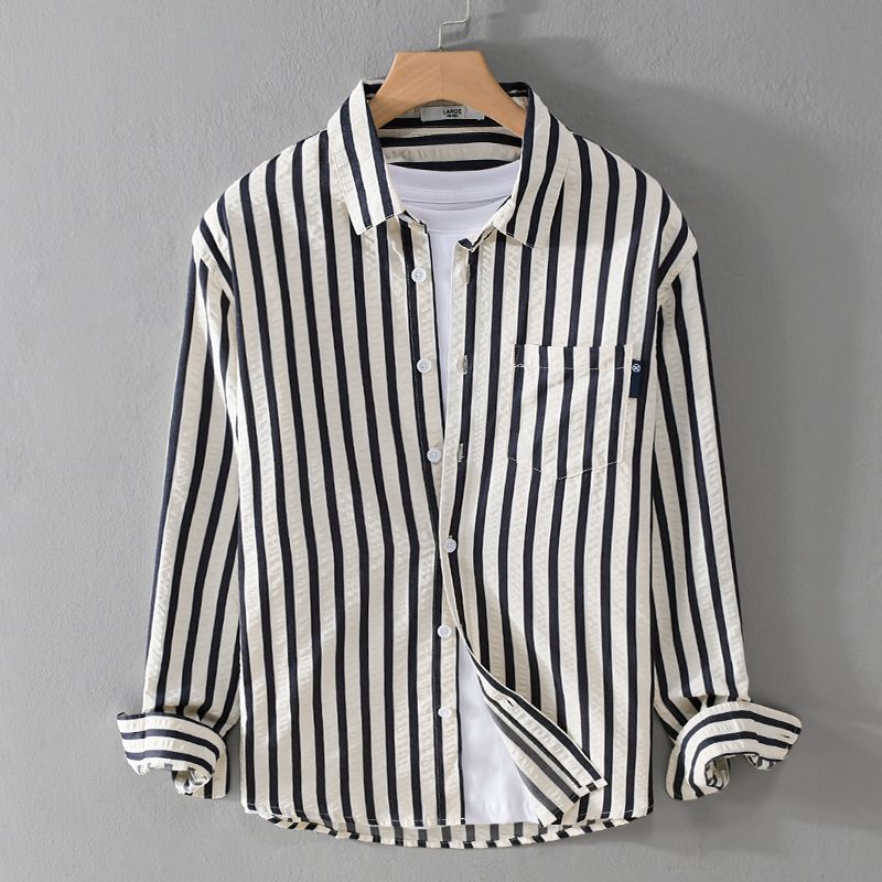 Color Matching Long Sleeve Stripe Men's Shirt