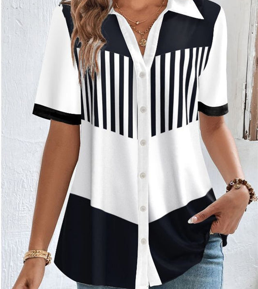 Women's Fashionable Temperament Lapel Short Sleeve Cardigan Top