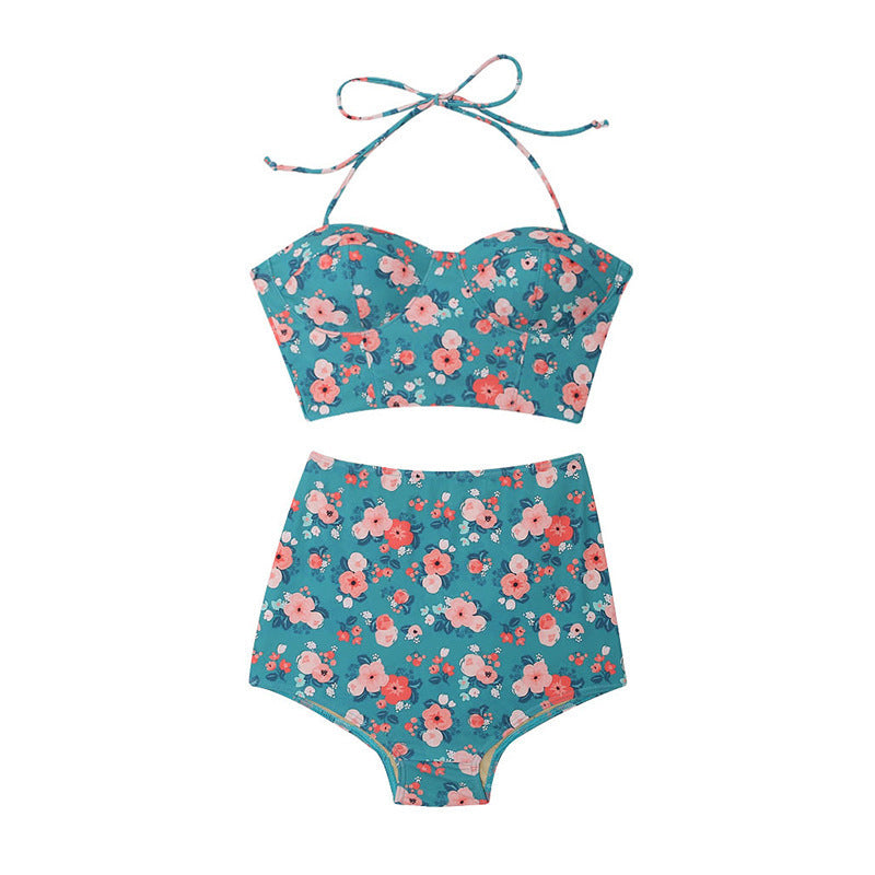 Retro floral split swimsuit