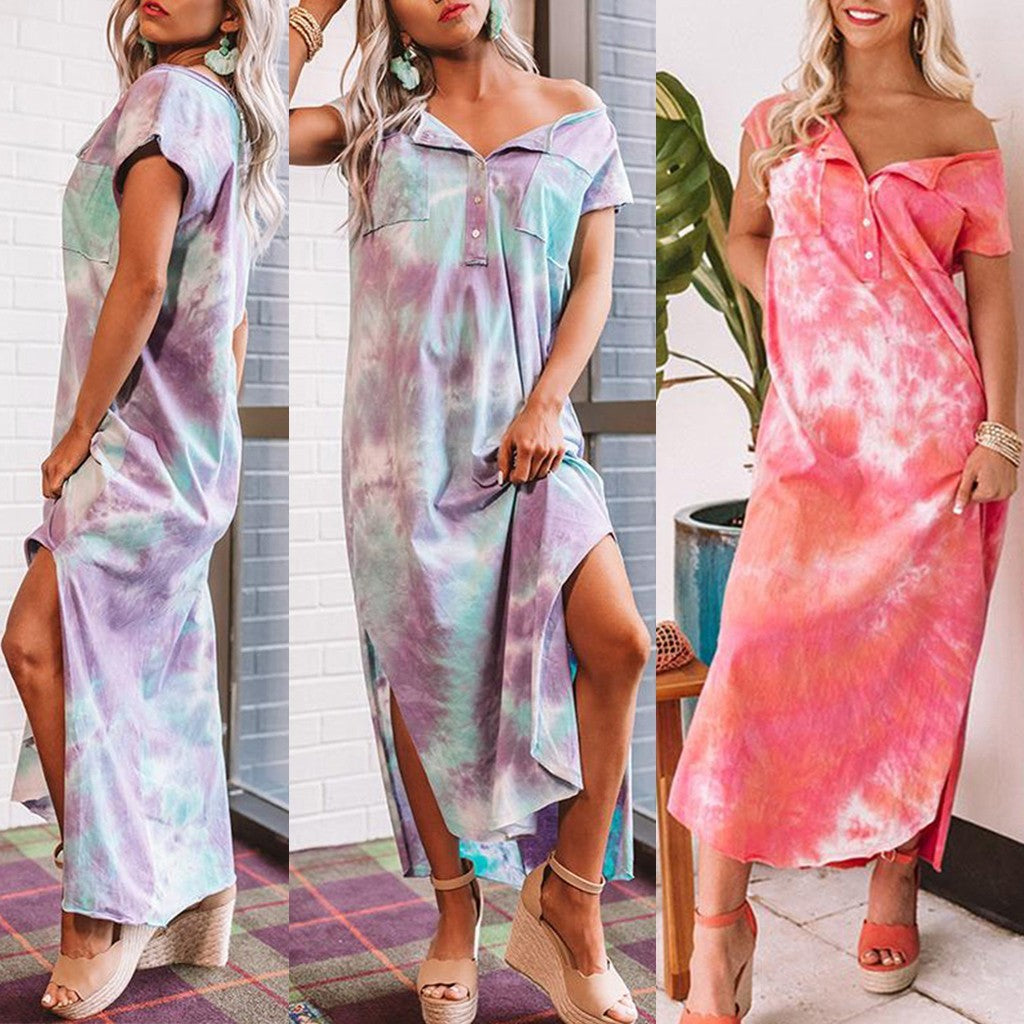 Tie-dye print split dress