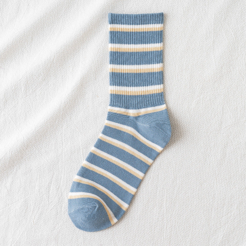 Blue British Check Stripe Women's Cotton Socks