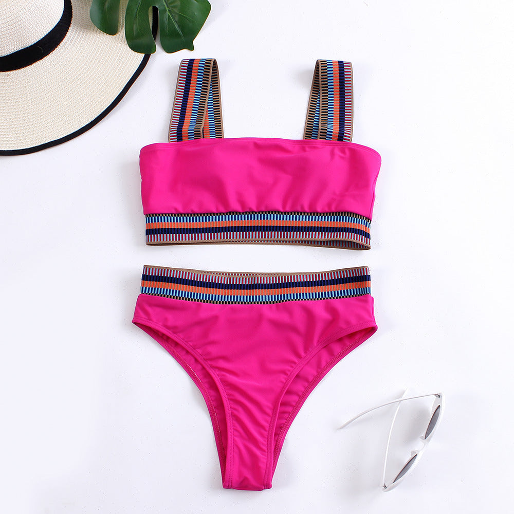 Split Solid Color Bikini Two-piece Set