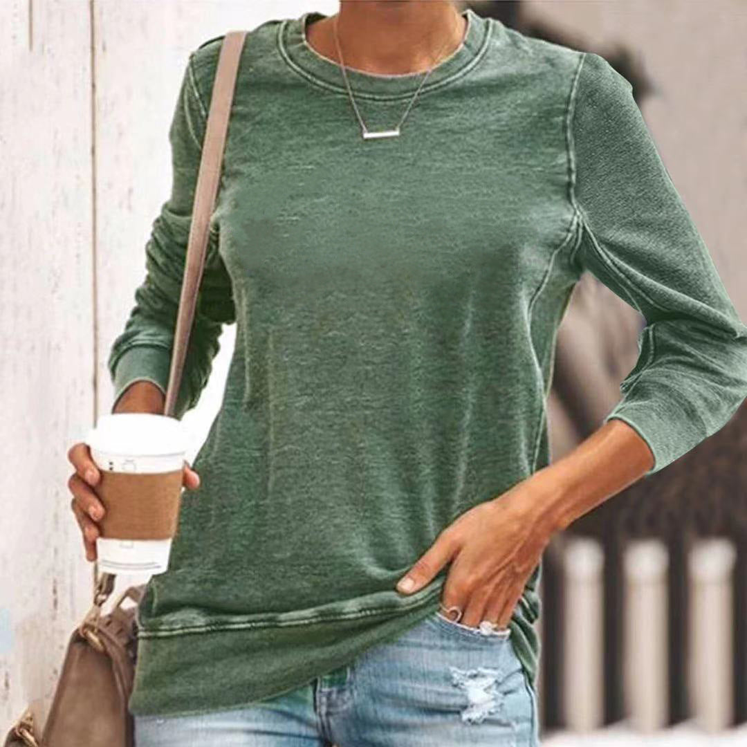 Temperament Commuter Long-sleeved Round Neck Solid Color T-shirt Top