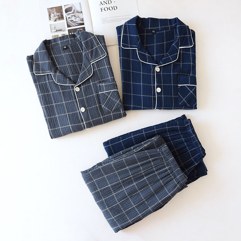 Plaid Long-Sleeved Trousers Cotton Two-Color Pajama Set
