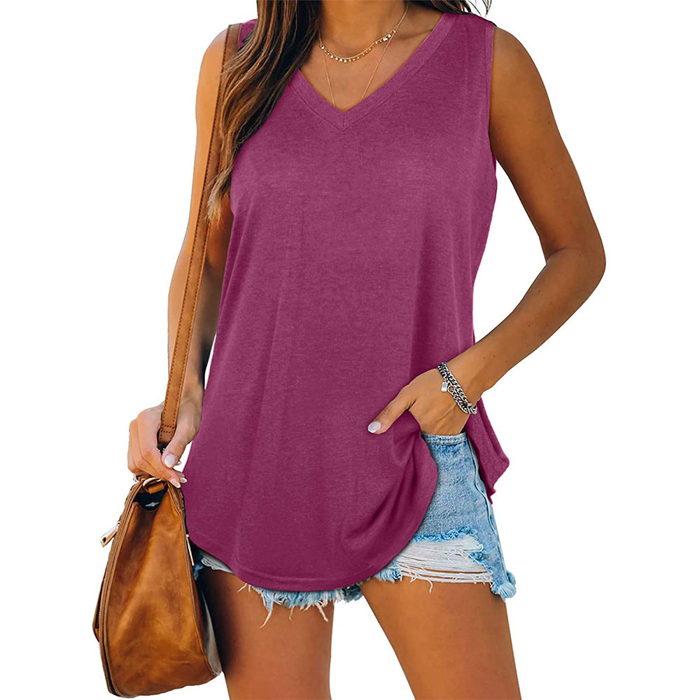 VNeck Tuxedo Sleeveless Solid Color Tank Top TShirt