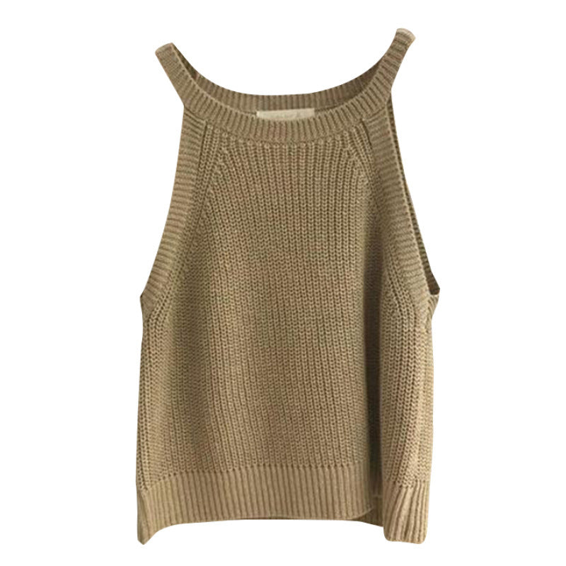 Knitted Suspender Short Off Shoulder Sleeveless Vest