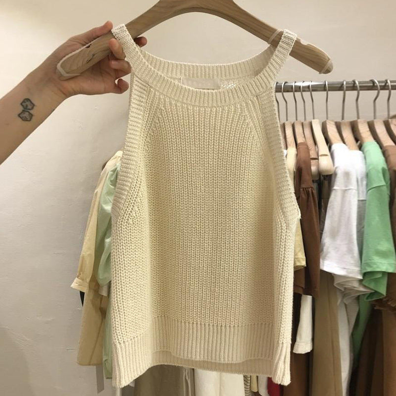 Knitted Suspender Short Off Shoulder Sleeveless Vest