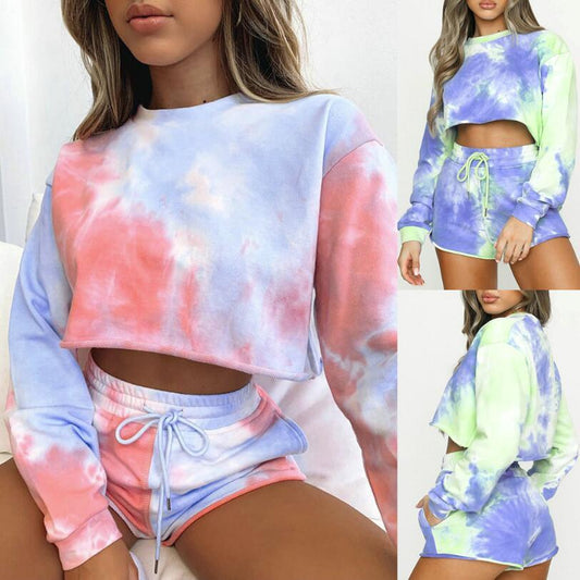Round Neck Tie-dye Loose Shorts Fashion Casual Suit