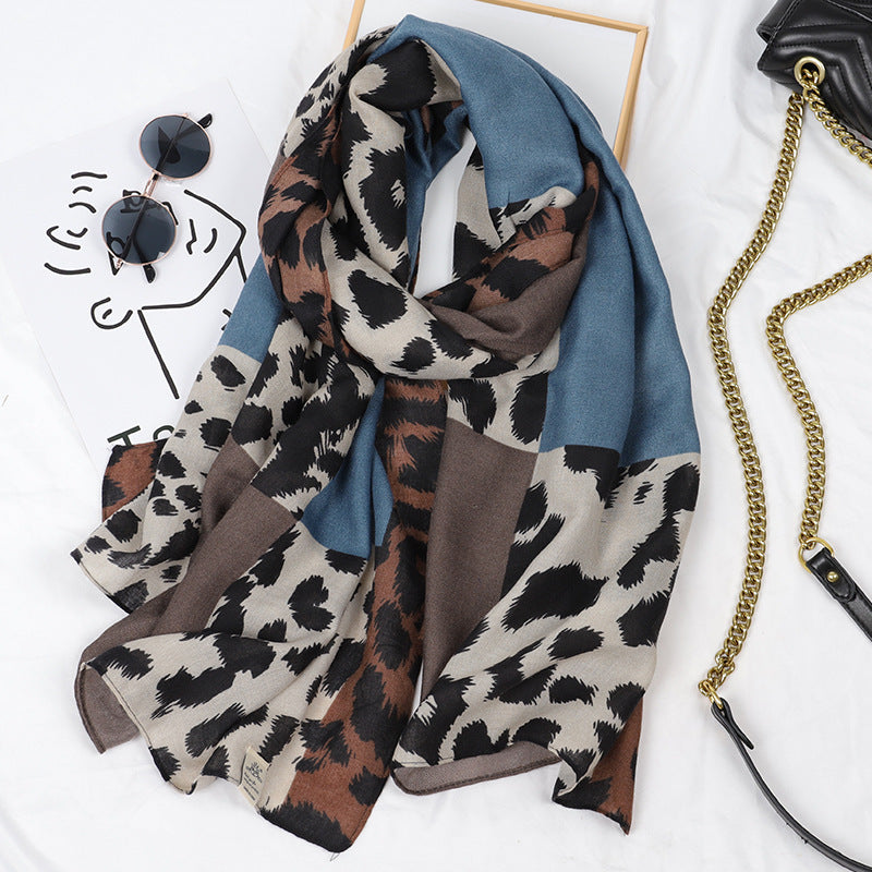 Leopard Print Cotton And Linen Scarf Women Printing Long Gauze Scarf