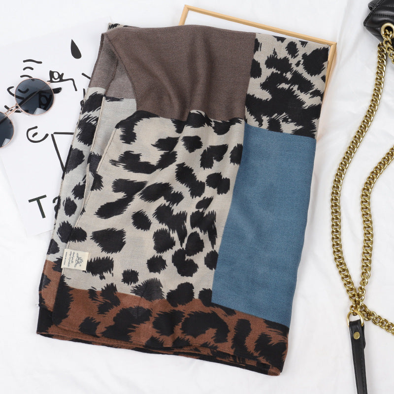 Leopard Print Cotton And Linen Scarf Women Printing Long Gauze Scarf