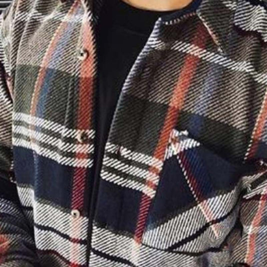 Fashion Men's Color-Blocking Plaid Long-Sleeved Printed Shirt