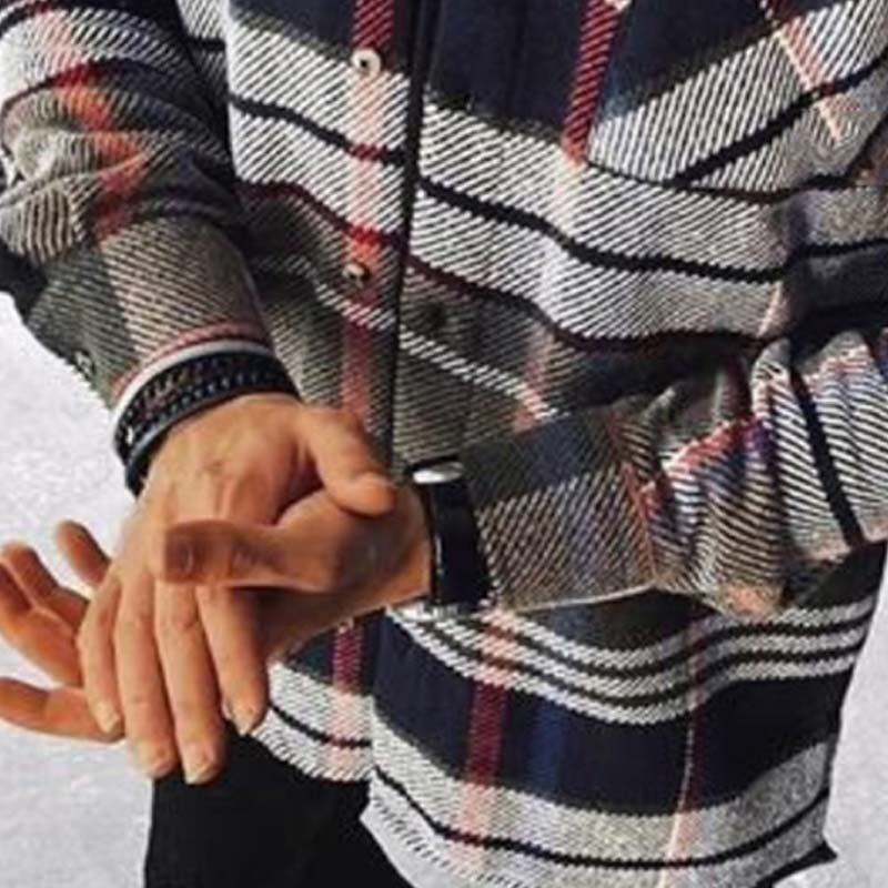 Fashion Men's Color-Blocking Plaid Long-Sleeved Printed Shirt