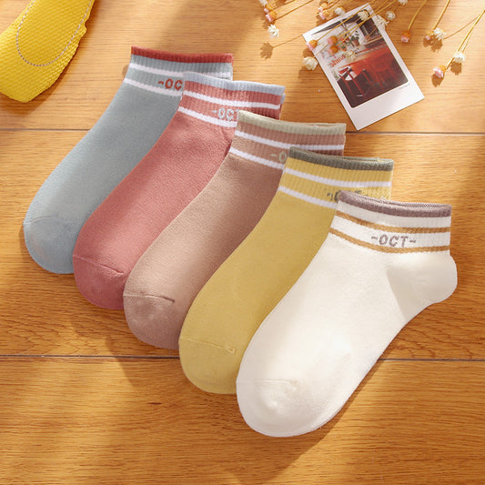 Women's Striped Low-Cut Cotton Socks