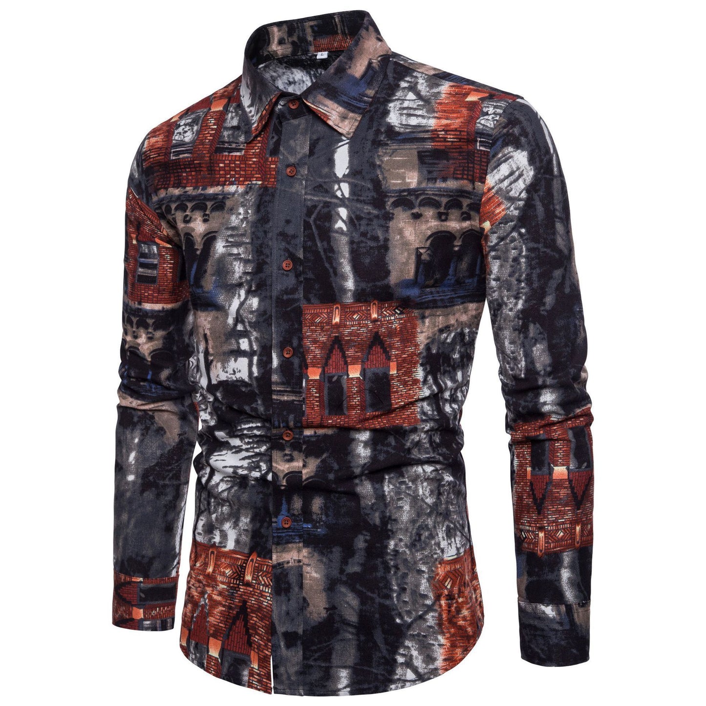 Men Long Sleeve Cotton Flower Shirt