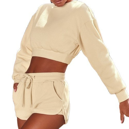 Fashion Long-Sleeved Shorts Sports And Fitness Two-Piece Suit Women