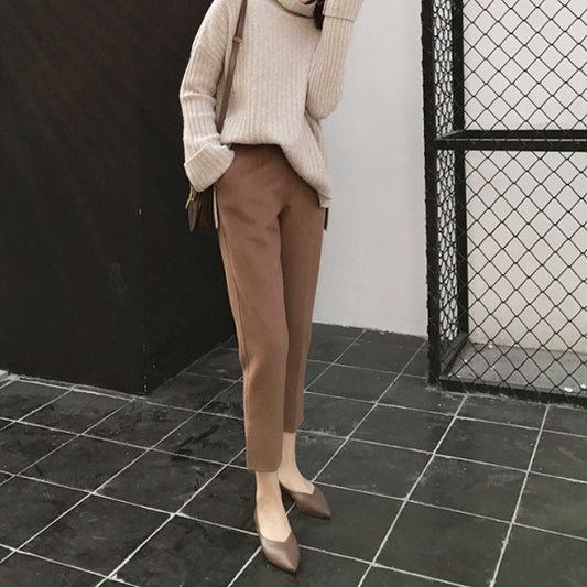 Casual Woolen Straight-leg Cropped Suit Trousers