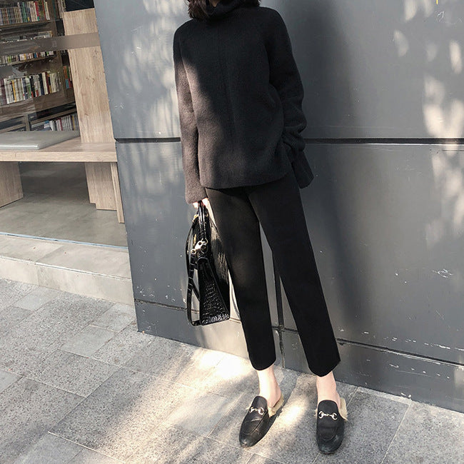 Casual Woolen Straight-leg Cropped Suit Trousers