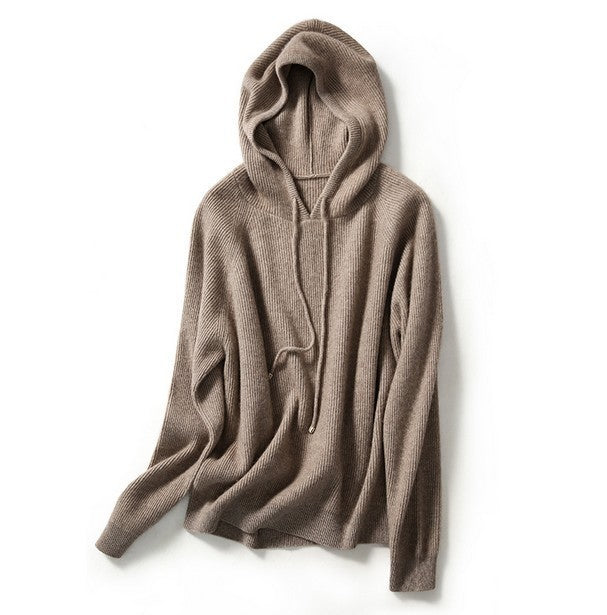 Lazy Loose Hoodie Knit Sweater With Wool Hoodie Backing