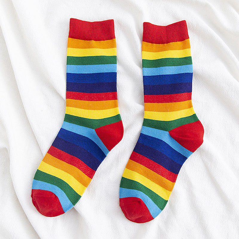 Rainbow Cocks Stockings Women Color Stripes