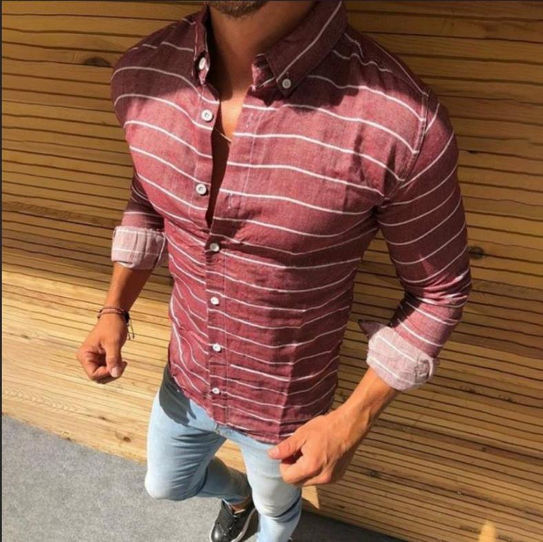 Striped Long Sleeve Button Lapel Men's Shirt