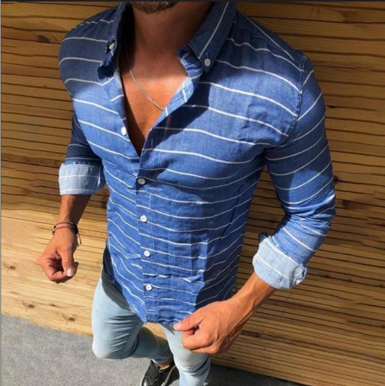 Striped Long Sleeve Button Lapel Men's Shirt