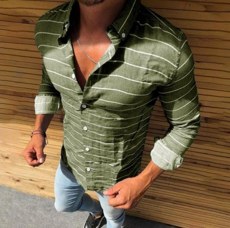 Striped Long Sleeve Button Lapel Men's Shirt