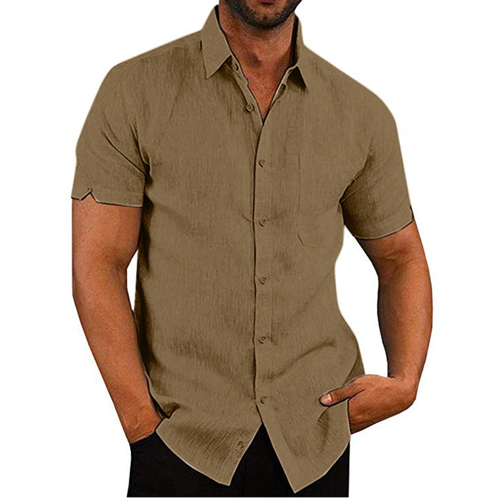 Solid color button linen shirt