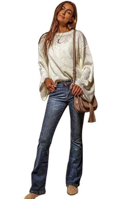 Hollow Flared Sleeve Ladies Sweater