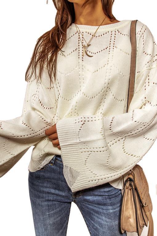 Hollow Flared Sleeve Ladies Sweater