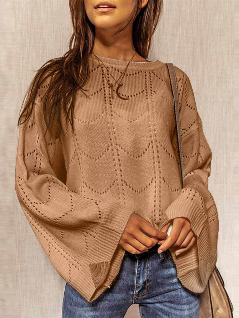 Hollow Flared Sleeve Ladies Sweater