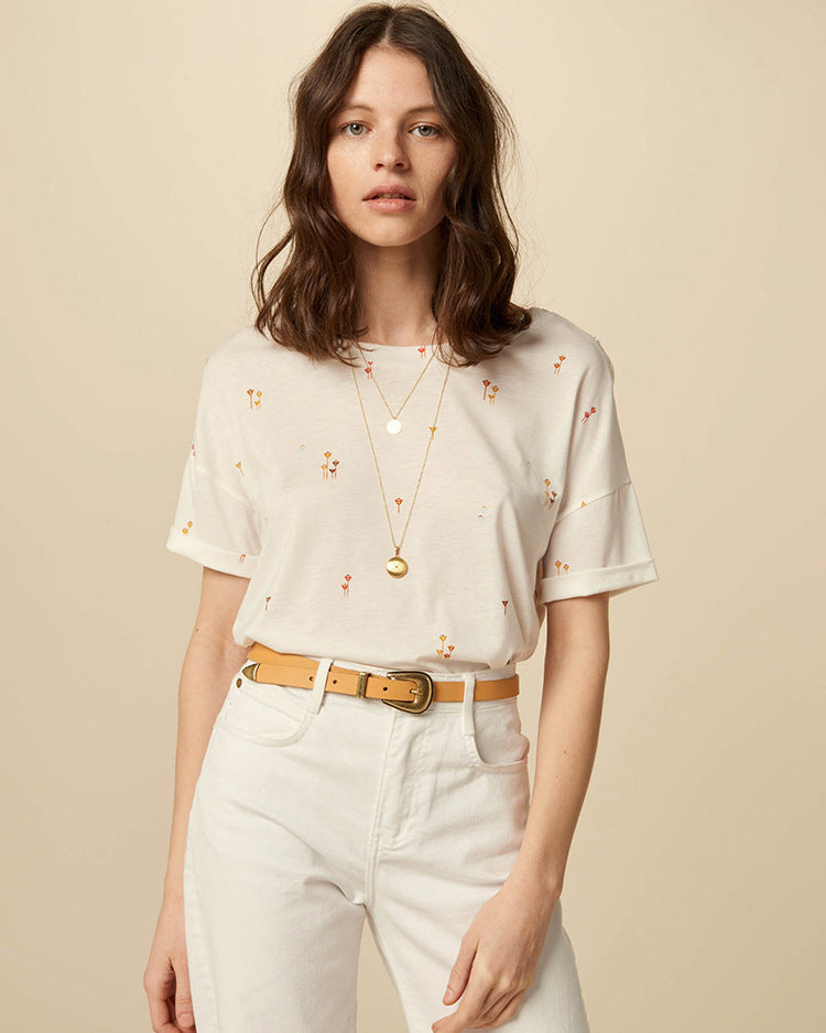 Cream Short Sleeve Little Flower T-Shirt