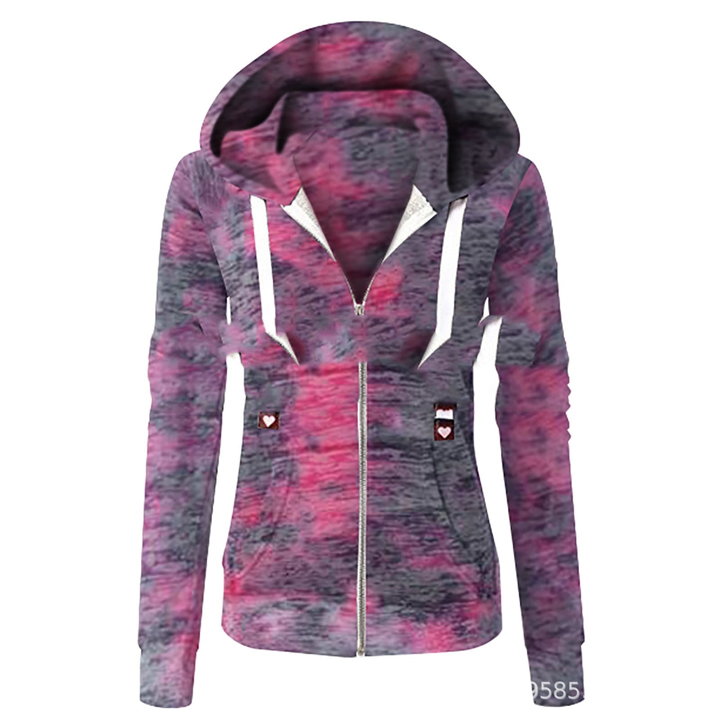 Ladies Tie-dye Pocket Zipper 3 Colors 8 Size Hooded Sweater