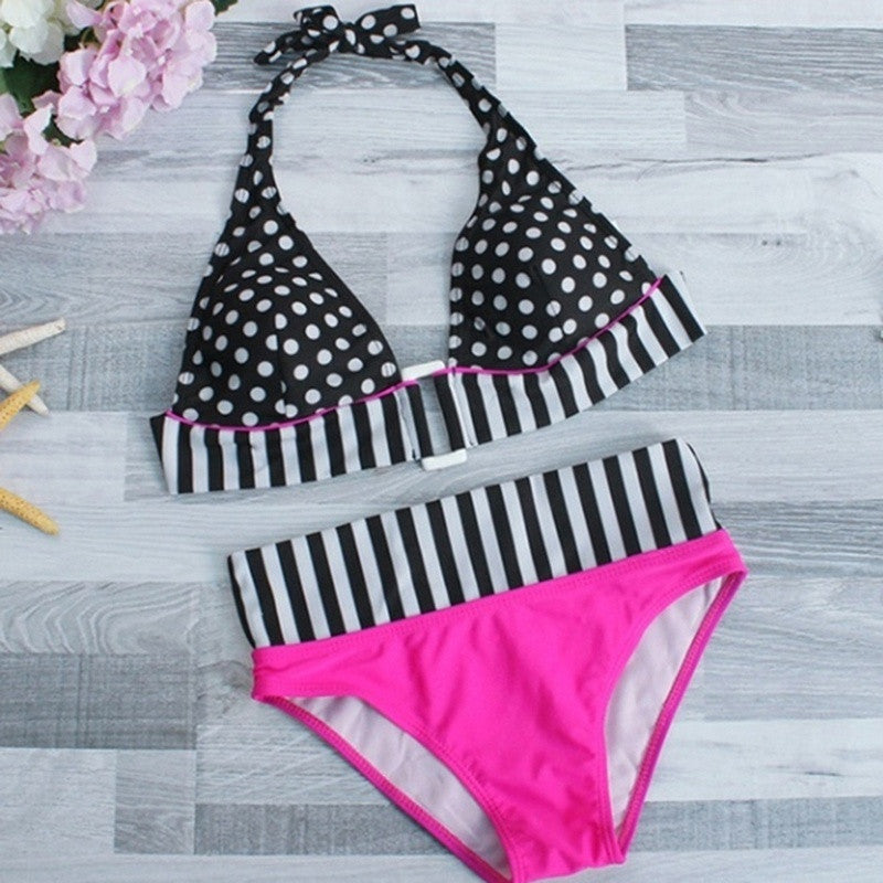 Cute Se Xy Polka Dot Split Foreign Trade Bikini Halter Neck Strap Ladies Swimsuit Popular In Europe And America