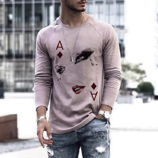 Elastic Mens T-Shirt V-Neck Long Sleeve Men T Shirt